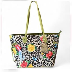Leopard floral green Tote bag whimsical bucket purse New
